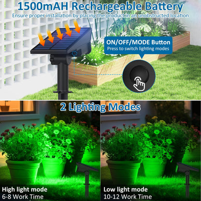 T-SUNUS Halloween Green Solar Spot Lights Outdoor, Landscape Spotlights 2 Modes Dusk to Dawn Waterproof IP65 for Accent Uplighting Christmas Tree St. Patrick's Day Yard Statue Graveyard Driveway Flag
