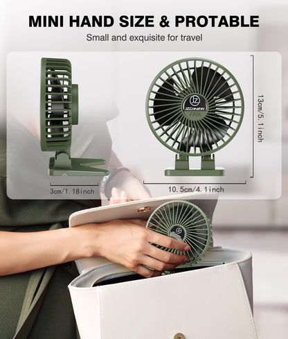 JZCreater USB Desk Fan, Mini Fan Portable, 3 Speeds Desktop Table Cooling Fans, Plug in Power Fans, Rotation Strong Wind, Quiet Personal Small Fan for Home Desktop Office Travel Bedroom, Army Green