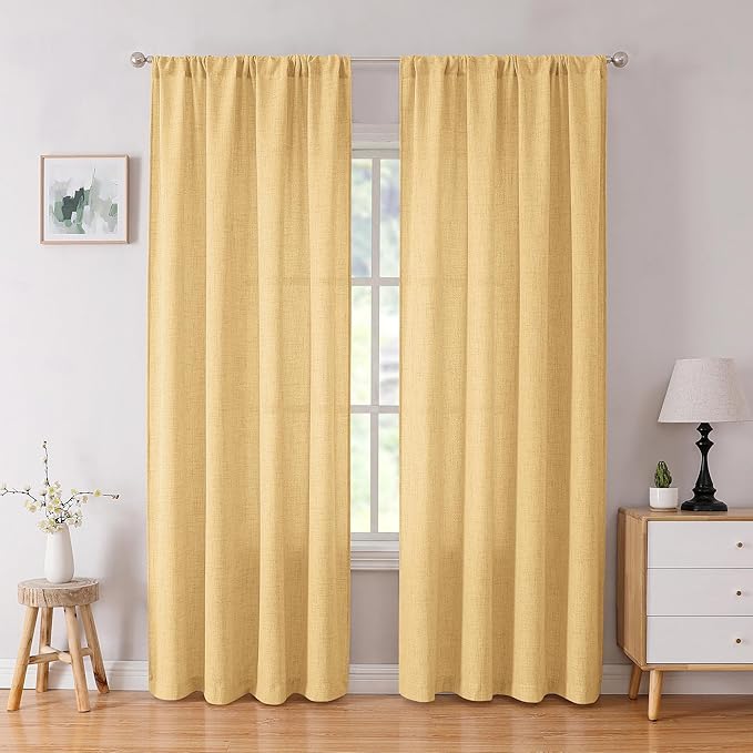 Tollpiz Linen Curtains Bedroom Rod Pocket Semi Sheer Curtain Burlap Light Filtering Thick Linen Drapes for Living Room, 54 x 84 inches Long, Beige, Set of 2 Panels