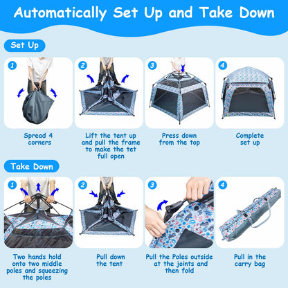 Funsland Baby Playpen Pop-up Tent - Outdoor & Indoor Play Tent for Beach with Canopy Travel Bag Portable Play Yard for Babies & Toddlers (Ocean)