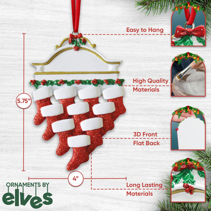 3D Fireplace Mantle Family of 10 Christmas Ornament 2025 Personalized Family Christmas Ornaments 2025 | Holiday Garland Personalized Tree Ornaments Customizable Gifts of Red Stockings of Ten Ornament