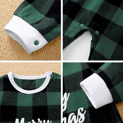 AGQT Infant Baby Boys Christmas Outfit Long Sleeve Onesie One Piece Romper Bodysuit 1st Xmas Clothes Green and Black Plaid Size 3-6 Months