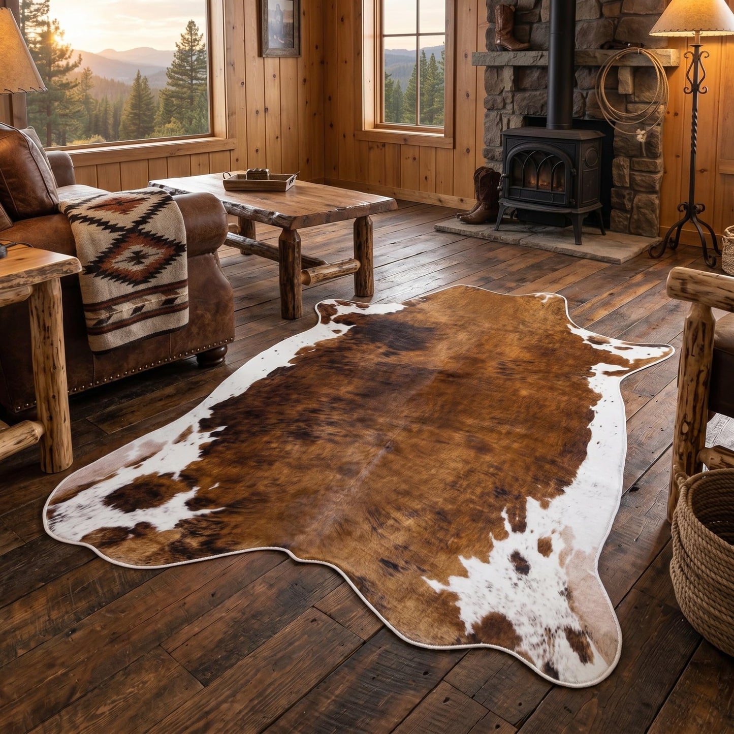 Klyyo Clyro 35"x 59" Premium Faux Cowhide Rug Sturdy and Large Size Cow Print Rugs Rustic Western Cow Print Rugs Faux Fur Animal Cows Hide Carpet Farmhouse Rustic Home Decor for Living Room Bedroom