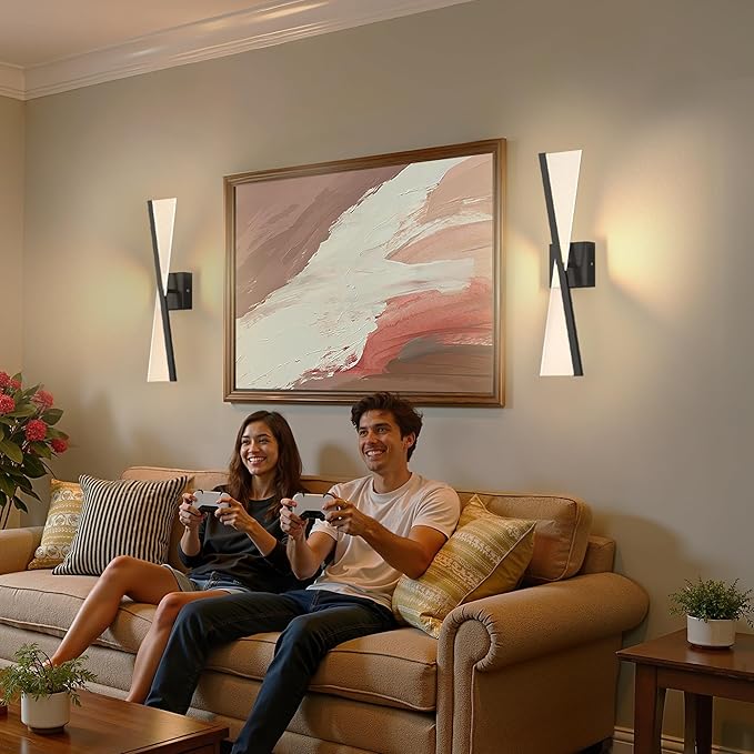 L LOHAS LED Battery Operated Wall Sconces Set of Two, Beautiful Design Vintage Wall Decor, Wireless Wall Sconces Battery Operated, Sconces Wall Decor Set of 2 for Bedroom, Living Room, Black