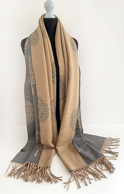 The Accessory Co. Cashmere Tree Life Blanket Scarf - Reversible Scarf Women Pashmina Shawl, Winter Scarfs Women, Large Wrap, Warm Scarf, Tree of Life Print Ladies Scarves Long Wraps, Womens Gifts