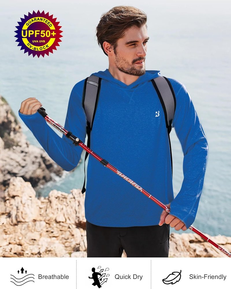 UPF 50+ Fishing Shirt for Men - Long Sleeve UV Sun Hoodie for Hiking, Running & Athletic Workouts | Lightweight & Breathable