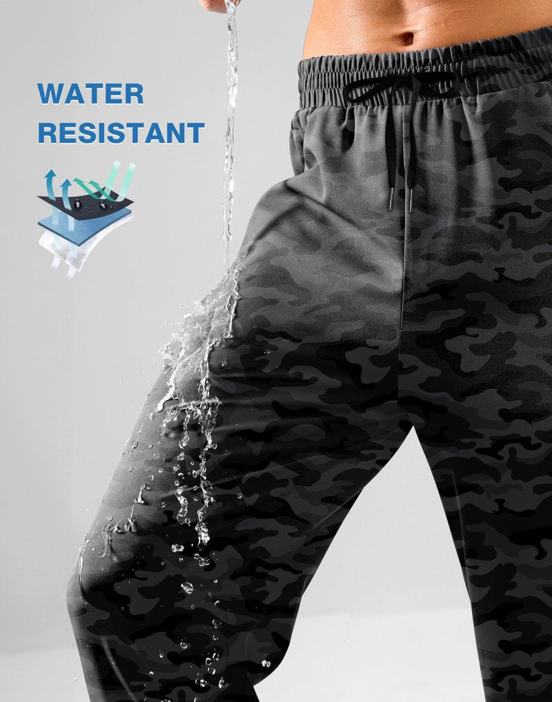 Pudolla Mens Elastic Waist Hiking Pants Water Resistant Quick-Dry Lightweight Cargo Pants for Men(Black Camo A L)