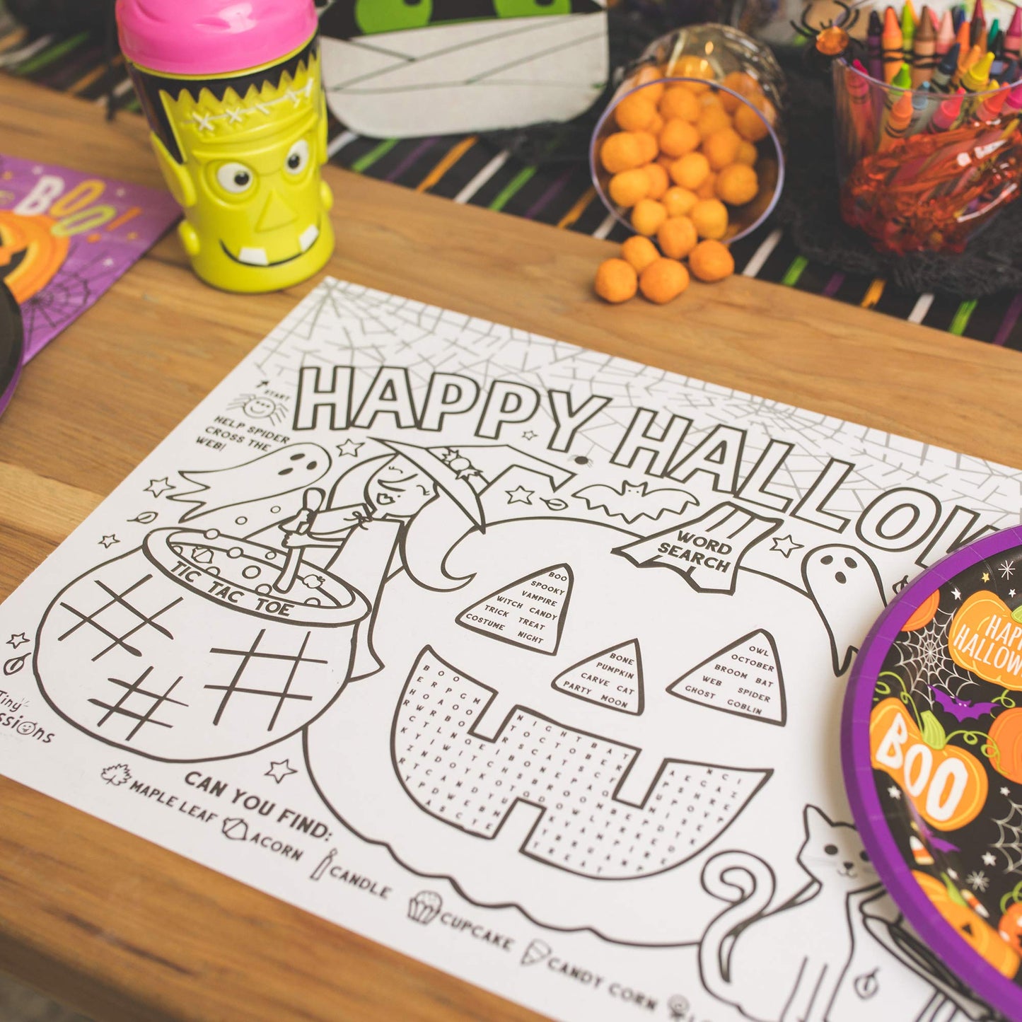 Tiny Expressions – Halloween Placemats for Kids (Pack of 12 Pumpkin Placemats) | Coloring Activity Paper Table Mats for Children’s School Party Craft | Disposable Bulk Bundle Set