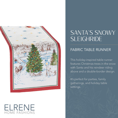 Elrene Home Fashions Santa Snowy Sleighride Holiday Fabric Table/Console Runner, 13 Inches x 70 Inches