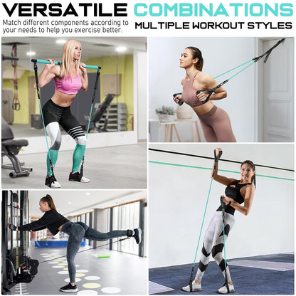 Pilates Bar Kit with Resistance Bands, Multifunctional Pilates Bar for Women & Men with Heavy-Duty Metal Adjustment Buckle, Pilates Home Equipment for Full BodyWorkouts