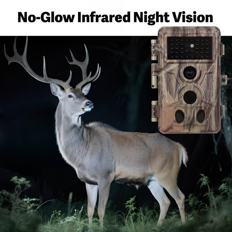 64MP 1296P Trail Camera, 0.1s Trigger 120° Wide Angle Game Camera, Outdoor No-Glow Infrared Trail Cam with Night Vision Motion Activated IP66 Waterproof for Hunting Wildlife Deer Monitoring Security