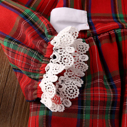 Baby Girl Christmas Dress Matching Newborn Girl Bodysuit Plaid Lace Princess Skirt Family Clothing (Romper/Long Sleeve, 12-18 Months)