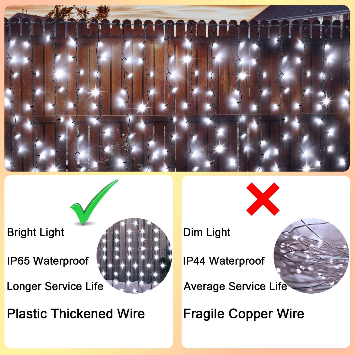 DBFAIRY Solar Curtain Lights,19.6ft x 3.3ft 300 LED Outdoor Christmas Solar Curtain Lights Waterproof Green Wire with 8 Mode for Garden Handrail Railing Eaves Wall Decoration -Cool White
