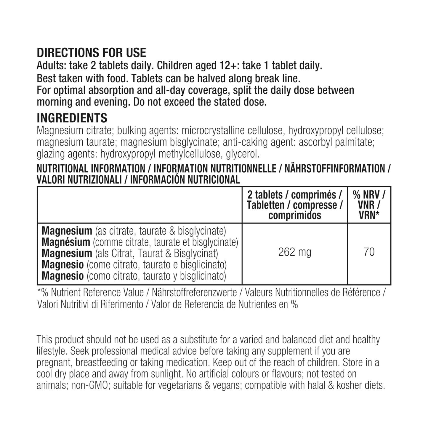 Igennus Superior Triple Magnesium Complex, 90 Servings, 2000mg Glycinate, Citrate & Taurate, Clean Label & Chelated, 262mg Elemental Magnesium, Vegan, 180 Tablets for Women & Men