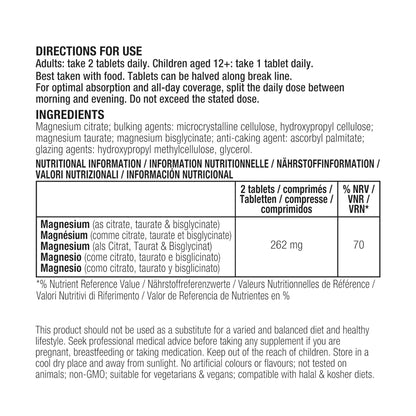 Igennus Superior Triple Magnesium Complex, 90 Servings, 2000mg Glycinate, Citrate & Taurate, Clean Label & Chelated, 262mg Elemental Magnesium, Vegan, 180 Tablets for Women & Men