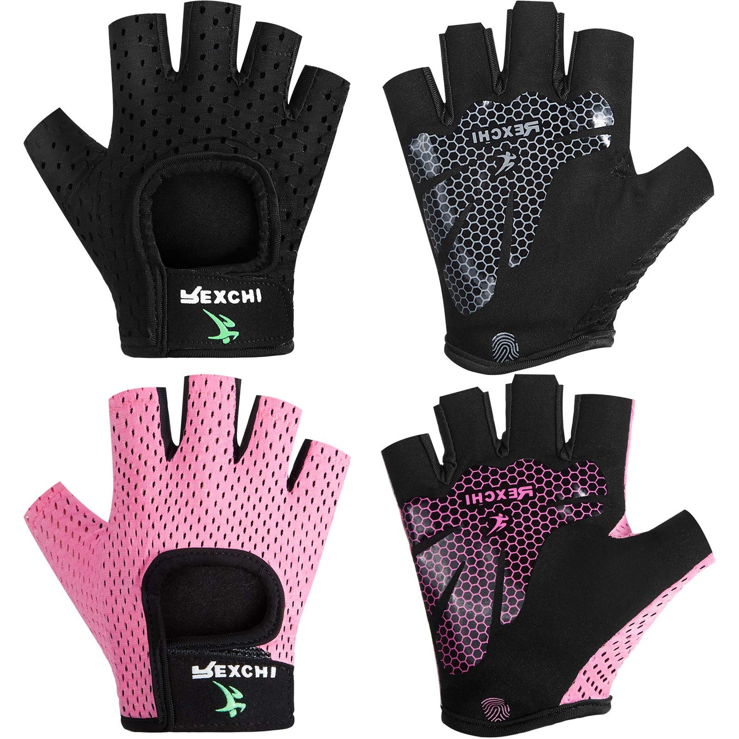 Geyoga 2 Pairs Workout Gloves Adjustable Weight Lifting Gym Exercise Training Breathable Workout Gloves with Full Palm Protection for Men and Women Fitness, Biking, Pull up(Medium,Black, Pink)