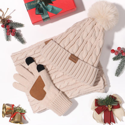 Women Beanie Hat Scarf Gloves Set, 3 PCS Winter Warm Pom Pom Beanie Hat Skull Cap Long Knit Neck Scarf & Touchscreen Gloves Set for Cold Weather, Christmas Holiday Gifts for Mom Wife Friend Sister Her