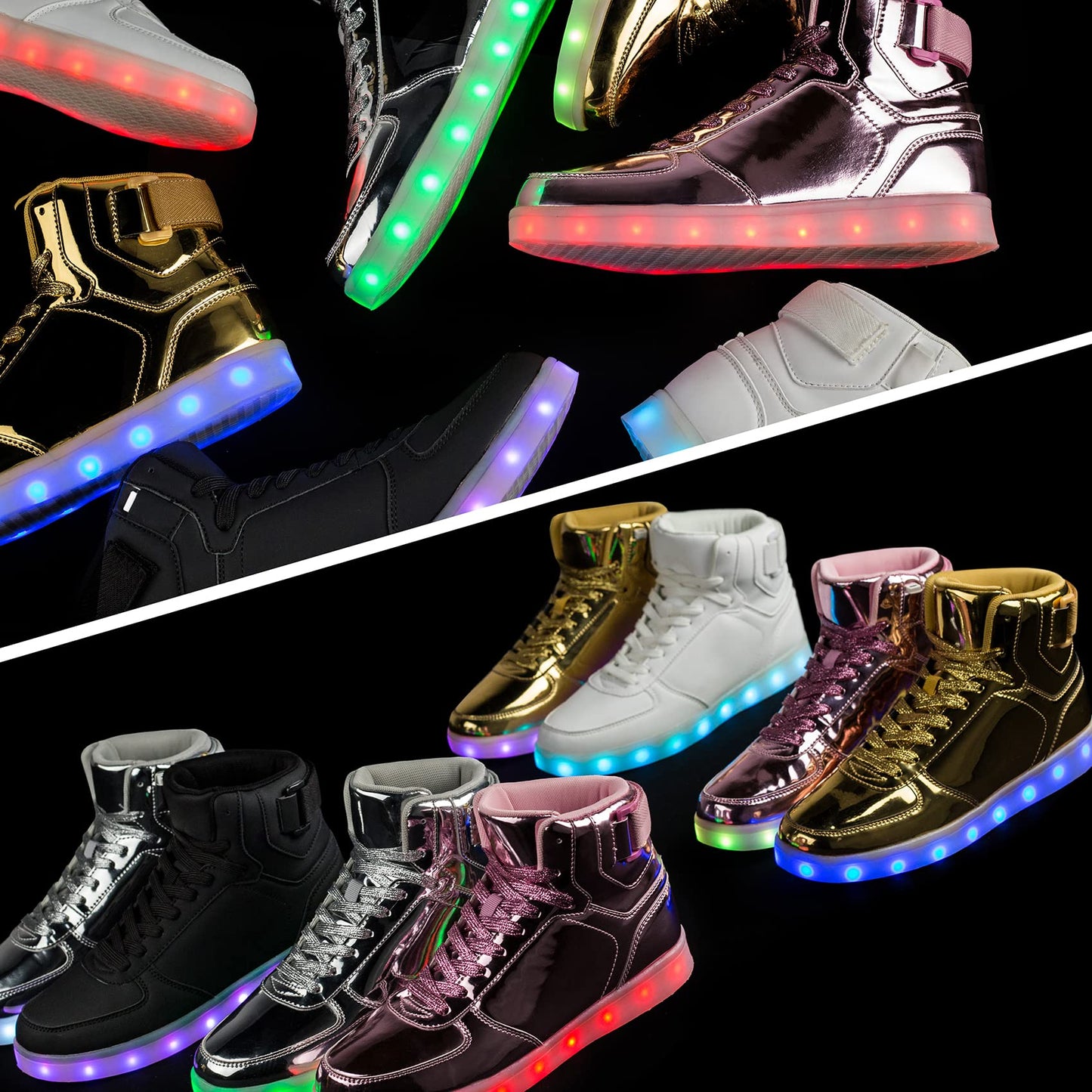 DIYJTS Kids LED Light Up Shoes, Fashion High Top LED Sneakers USB Rechargeable Glowing Luminous Shoes for Boys Girls Toddler Child Silver