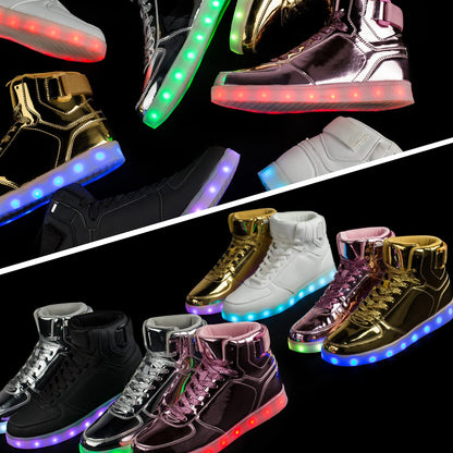 DIYJTS Kids LED Light Up Shoes, Fashion High Top LED Sneakers USB Rechargeable Glowing Luminous Shoes for Boys Girls Toddler Child Silver