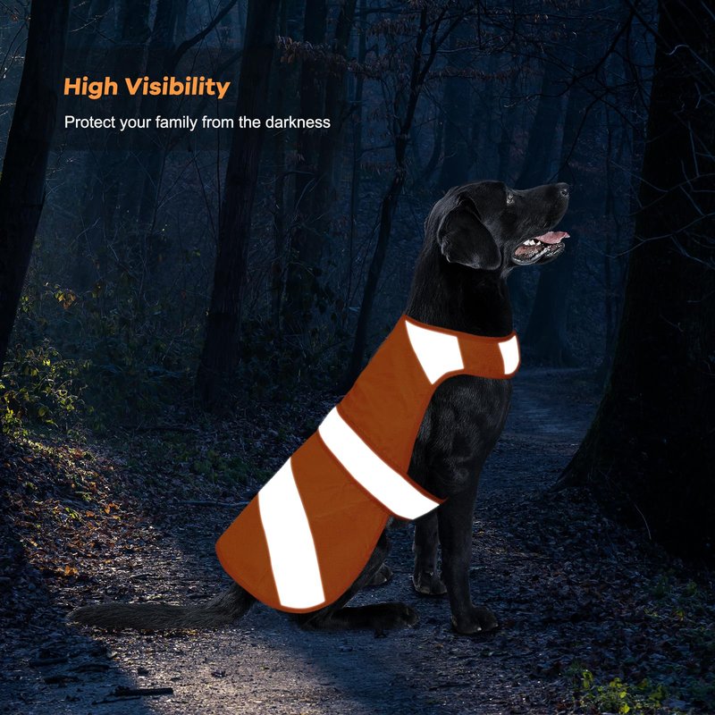 Orange High Visibility Safety Dog Vest, Hunting Jacket, Adjustable Soft Reflective Coat for Small Medium Large Dogs