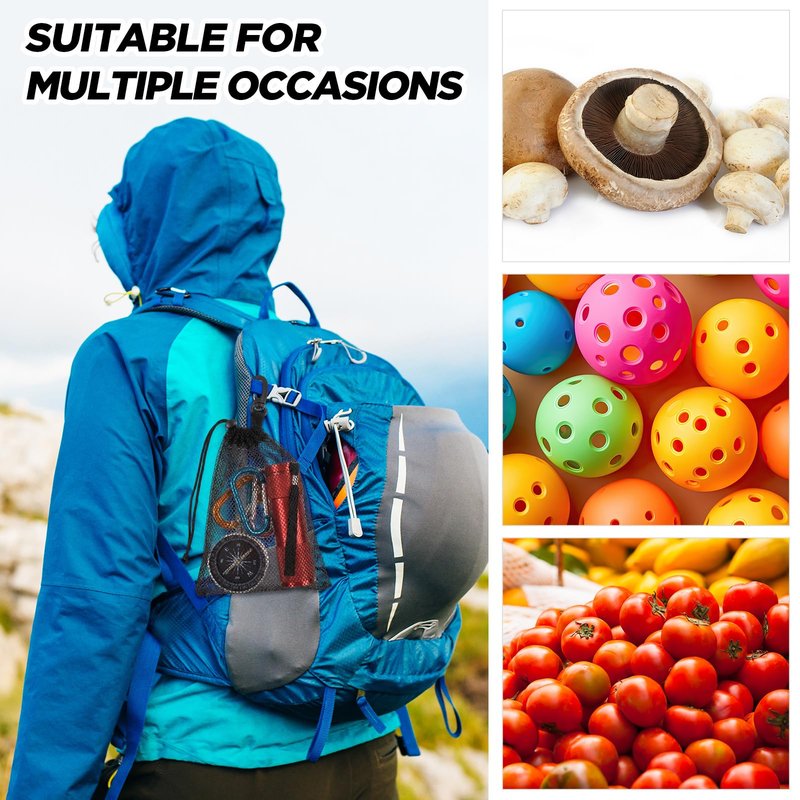 GliCraft 20 Pcs Mesh Drawstring Bag with Clip and Toggle Closure Bulk Black Closure Rock Collecting Bag for Adults Outdoor Mushroom Foraging Hunting Beachcombing Trekking