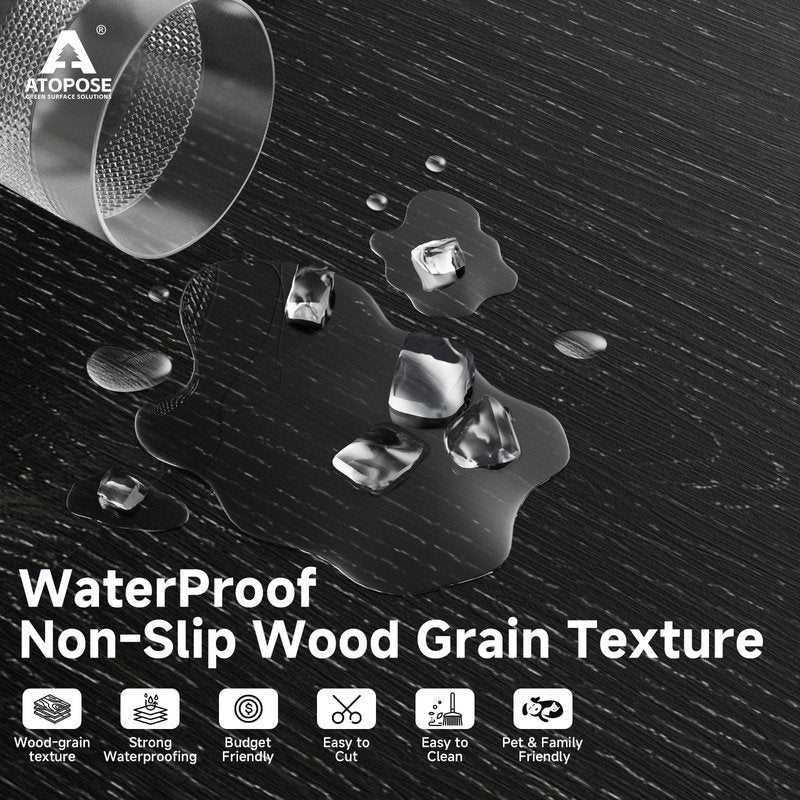 ATOPOSE Black Peel and Stick Floor Tile Waterproof | 36 - Pack 54Sq.Ft | Wood Vinyl Flooring - Nero | Easy DIY Installation for Living Room Kitchen Tool Storage Rental Friendly Basement