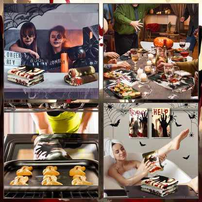 Ganeen 6 Pcs Halloween Kitchen Towels Scary Ghost Dish Towels Bloody Text Hand Towel Horror Zombie Towels 14.2 x 21.3 Inch for Decorative Bathroom Guest Holiday