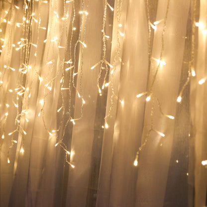 Icicle Lights 90 LED 10 ft Short Curtain Lights with 8 Modes Remote Control,Powerd by USB & Battery - Waterproof Fairy String Lights for Indoor & Outdoor,Holiday,Party,Window Decoration(Warm White)