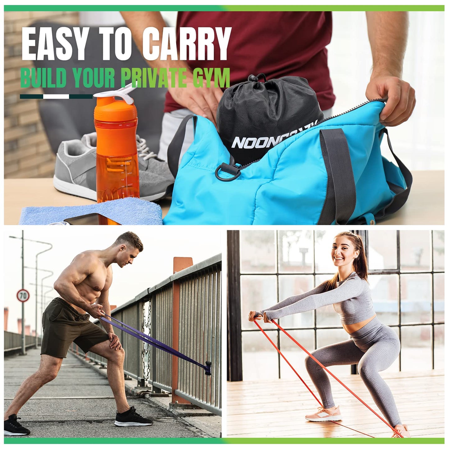 nooncrazy Resistance Bands Set, Pull Up Assistance Bands 4 Different Levels with Handles & Door Anchor & Training Poster, Gym Bands for Strength Training, Yoga, Muscle Toning for Men and Women
