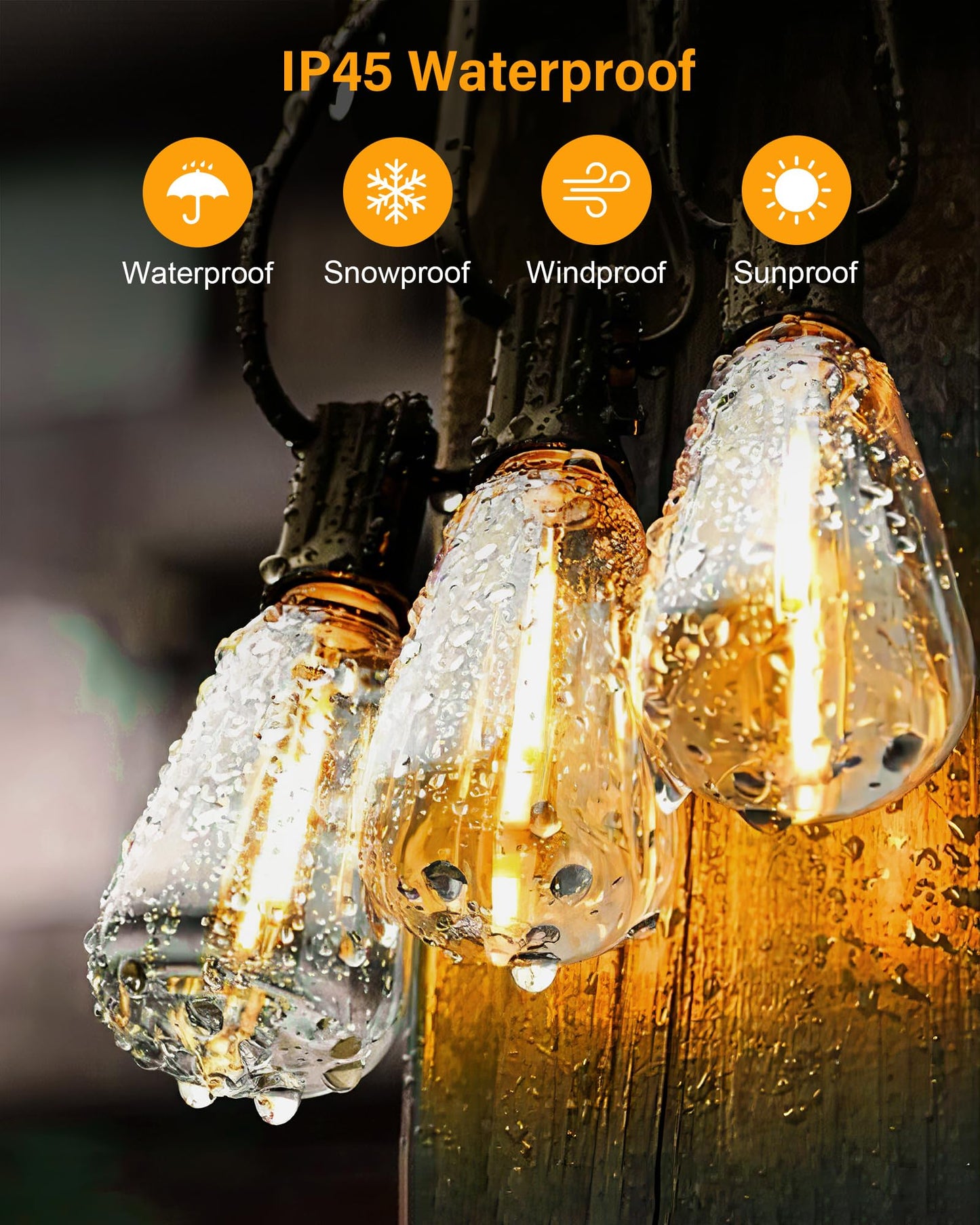 Doukedge Outdoor String Lights Waterproof, 25 Feet Patio Lights with 13 ST38 Edison Bulbs(1 Sqare), Hanging Lights with Plug in Cord for Porch, Blacony, Backyard, Bistro, Garden, 2700K