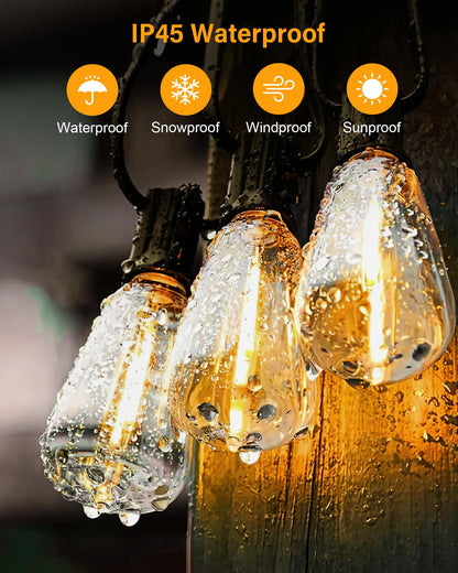 Doukedge Outdoor String Lights Waterproof, 25 Feet Patio Lights with 13 ST38 Edison Bulbs(1 Sqare), Hanging Lights with Plug in Cord for Porch, Blacony, Backyard, Bistro, Garden, 2700K