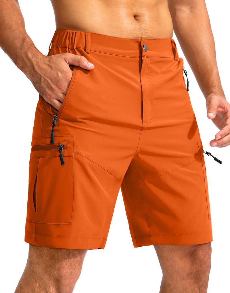 Pudolla Men's Hiking Cargo Shorts 9" Lightweight Outdoor Work Shorts for Men Travel Golf Camping Casual with 5 Zipper Pockets(Orange XX-Large)