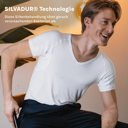 Fibershirts® Anti-Sweat Shirt - T-Shirt Against Sweat Stains - Anti-Sweat Undershirt - with ArmPads PRO & Silver Treatment - Men - V-Neck