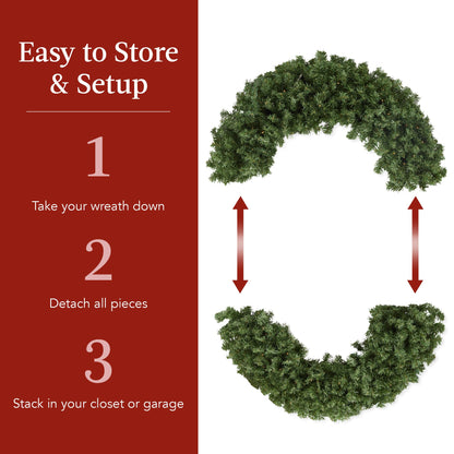 Best Choice Products 48in Large Artificial Pre-Lit Fir Christmas Wreath Holiday Accent Decoration for Door, Mantel w/Red Lighted Bow, 250 LED Lights, 714 PVC Tips, Power Plug-in