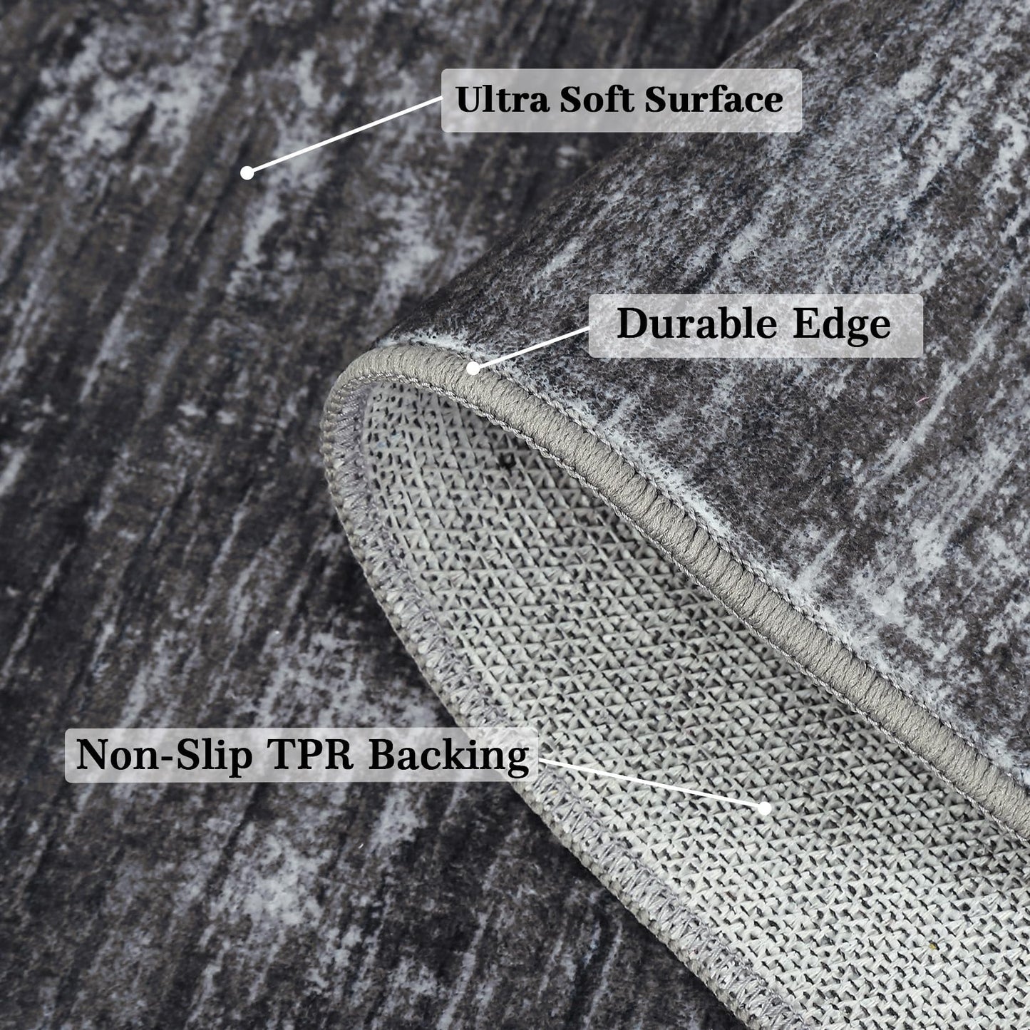 RUGSREAL 2x6 Runner Rug Washable Kitchen Runner Rug Modern Abstract Runner Mat for Hallway Contemporary Solid Rug Non-Slip Foldable Aesthetic Accent Floor Carpet for Living Room Bedroom, Dark Grey