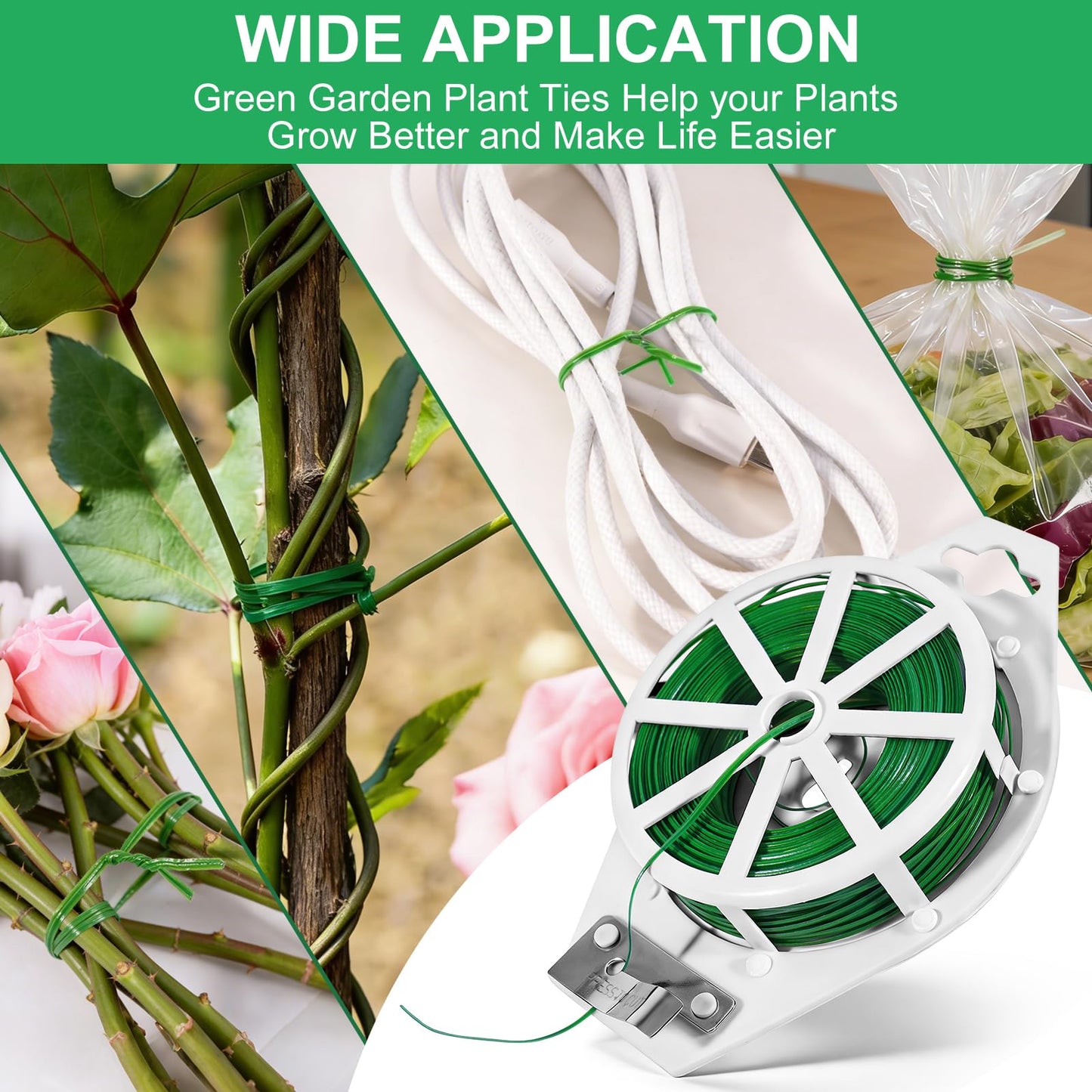 LBOKLING 2 Pack Twist Ties, 525 Feet (160m) Sturdy Garden Plant Ties with Cutter, Rustproof & Flexible Garden Ties for Plant of Gardening, Indoor & Outdoor Home and Office Use (Green)