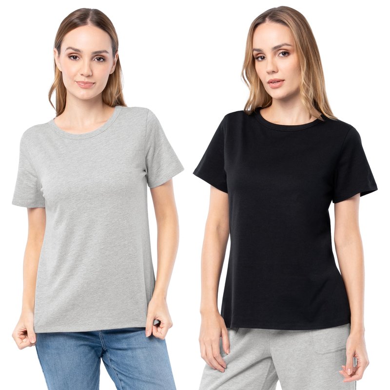 Fruit of the Loom Women's Short Sleeve Crew Neck T-Shirt, 2 Pack, Grey Heather/Black, Large