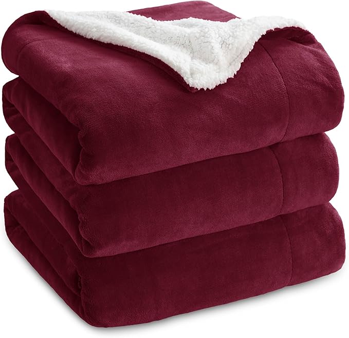 Bedsure GentleSoft Sherpa Fleece Blankets King Size for Bed - Thick and Warm Throw for Women, Soft Fuzzy Plush King Christmas Blanket for Winter, Burgundy, 108x90 Inches