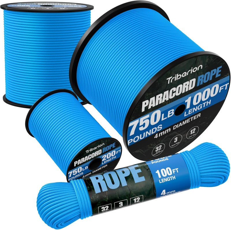 Paracord Rope 750 lb - 500ft Heavy Duty 12-Strand Parachute Cord | Blue Survival & Camping Gear