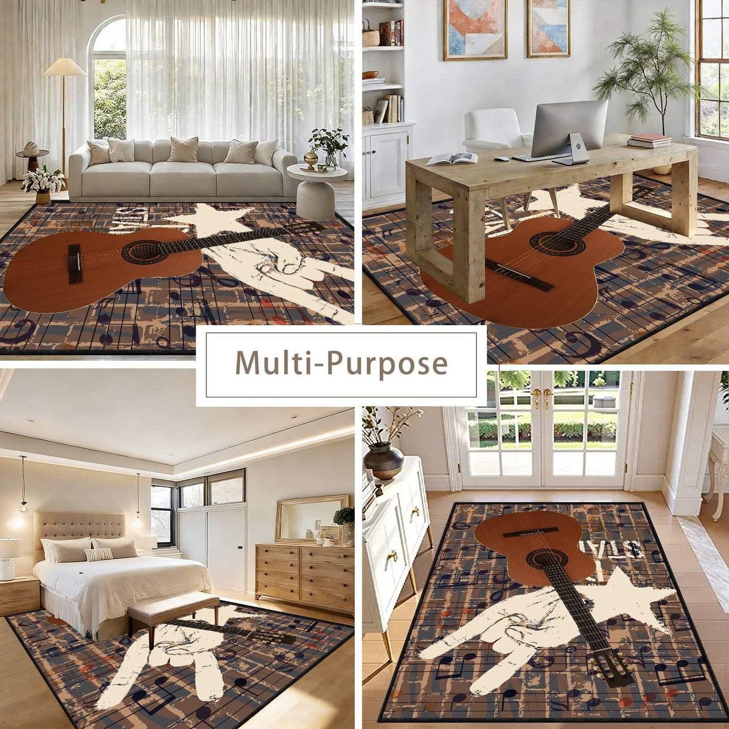 LGGLOVELIN Acoustic Guitar Rock Music Area Rug 1.5x2.5ft Brick Wall Art Decor Carpet Soft Washable Non Slip Mat Large Playroom Floor Carpet for Indoor Teenager Boys Bedroom Man Cave Studio Decor