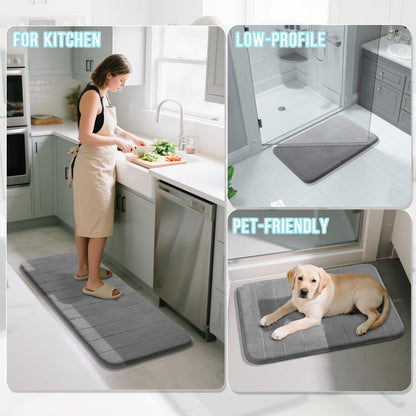 Yimobra Memory Foam Bath Mat, Soft and Comfortable, Super Water Absorption, Non-Slip, Thick, Machine Wash, Easier to Dry for Bathroom Floor Rug, 43 x 61 cm, Gray