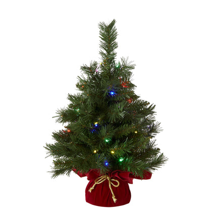 National Tree Company 24 in Pre-Lit Majestic Fir Artificial Christmas Tree, 35 Multicolor Lights, 71 Tips, Timer, Red Cloth Base, Green