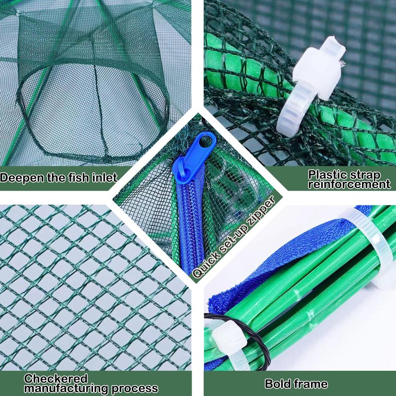 Foldable Fishing Bait Trap, Collapsible FishingTrap Net for Minnow, Crab, Crayfish, Shrimp - Easy Use 10 Hole Cast Trap Net Fishing Accessories, Catch More Fish and Crustaceans Effortlessly