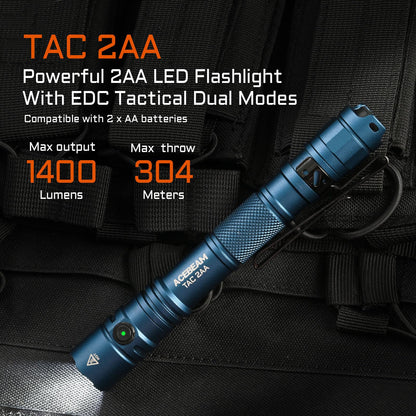 ACEBEAM TAC 2AA EDC Tactical Dual Modes Flashlight Rechargeable, 1400 High Lumens Flashlight, Dual Switch Pocket LED Flashlight, Super Bright Small Flash Light for Emergency, Camping, Home(SFT-25R HI)
