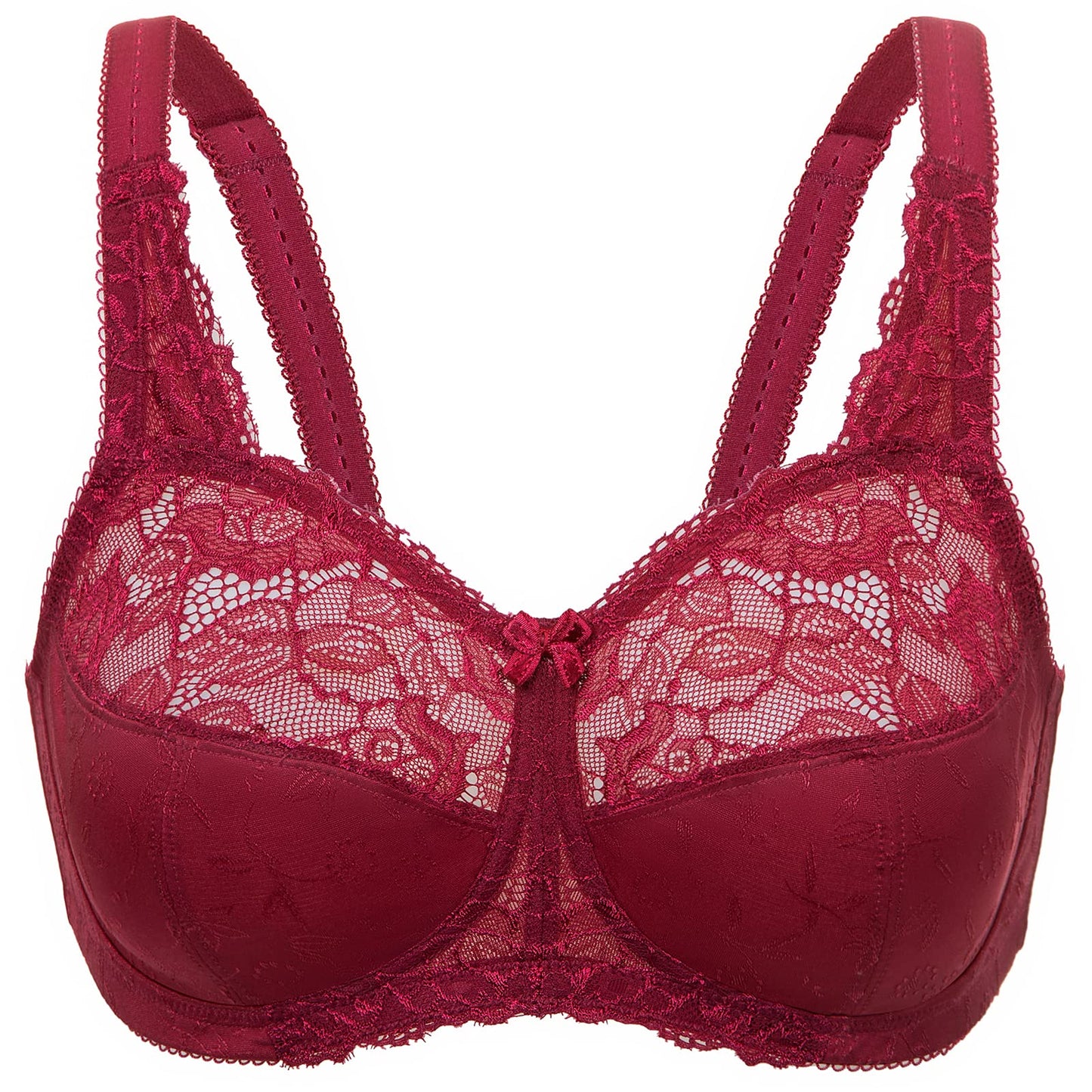 DELIMIRA Women's Lace Wireless Plus Size Bra Sexy Full Coverage Unlined Bralette Cranberry 36DD