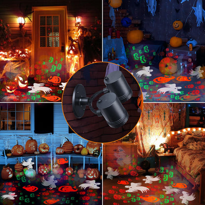 Toodour Halloween Projector Lights Outdoor, Double Head Dynamic Halloween Lights Projector with Timer, Waterproof Ghost Skeleton Devil Pumpkin Light for Home Window Wall Decor