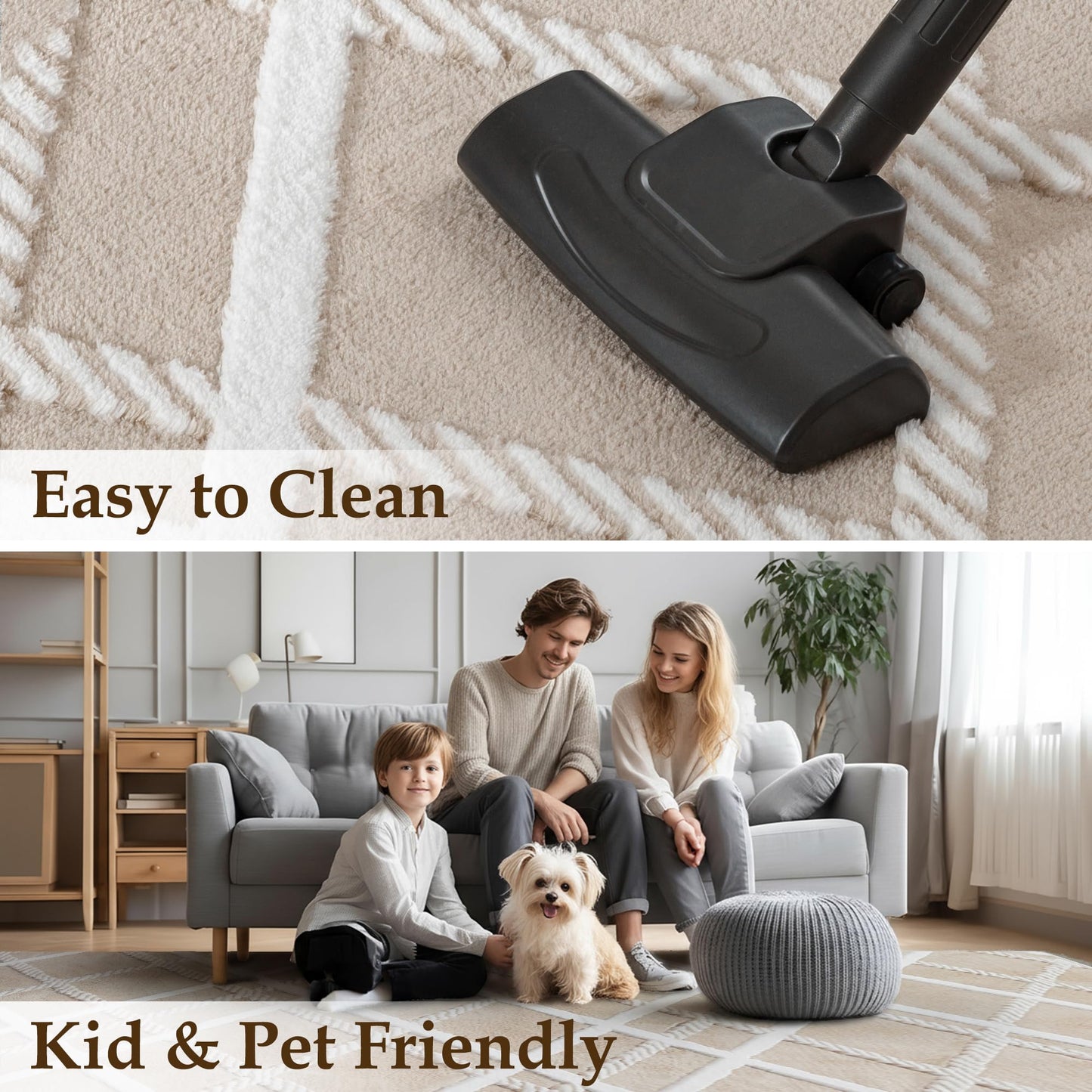 HUGEAR 5x7 Shag Area Rug Beige Modern Neutral Medium Plush Pile Super Soft Indoor Fuzzy Carpet Non Slip Non-Shedding Easy Care 0.5-inch Thick for High Traffic Areas in Living Room Bedroom Dining