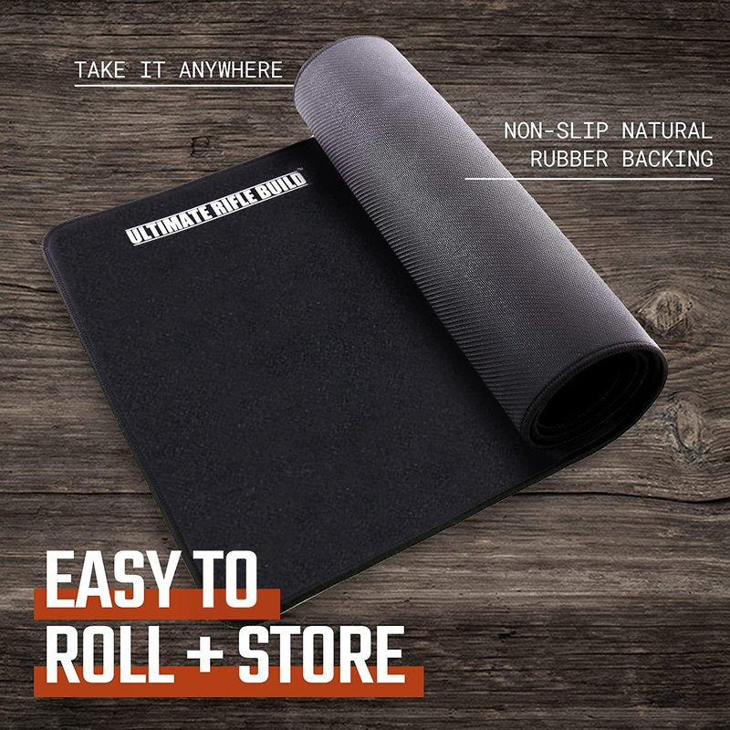 Ultimate Rifle Build Cleaning Mat with Stitched Edges, Non-Slip (12"x36" - with Magnetic Parts Tray)