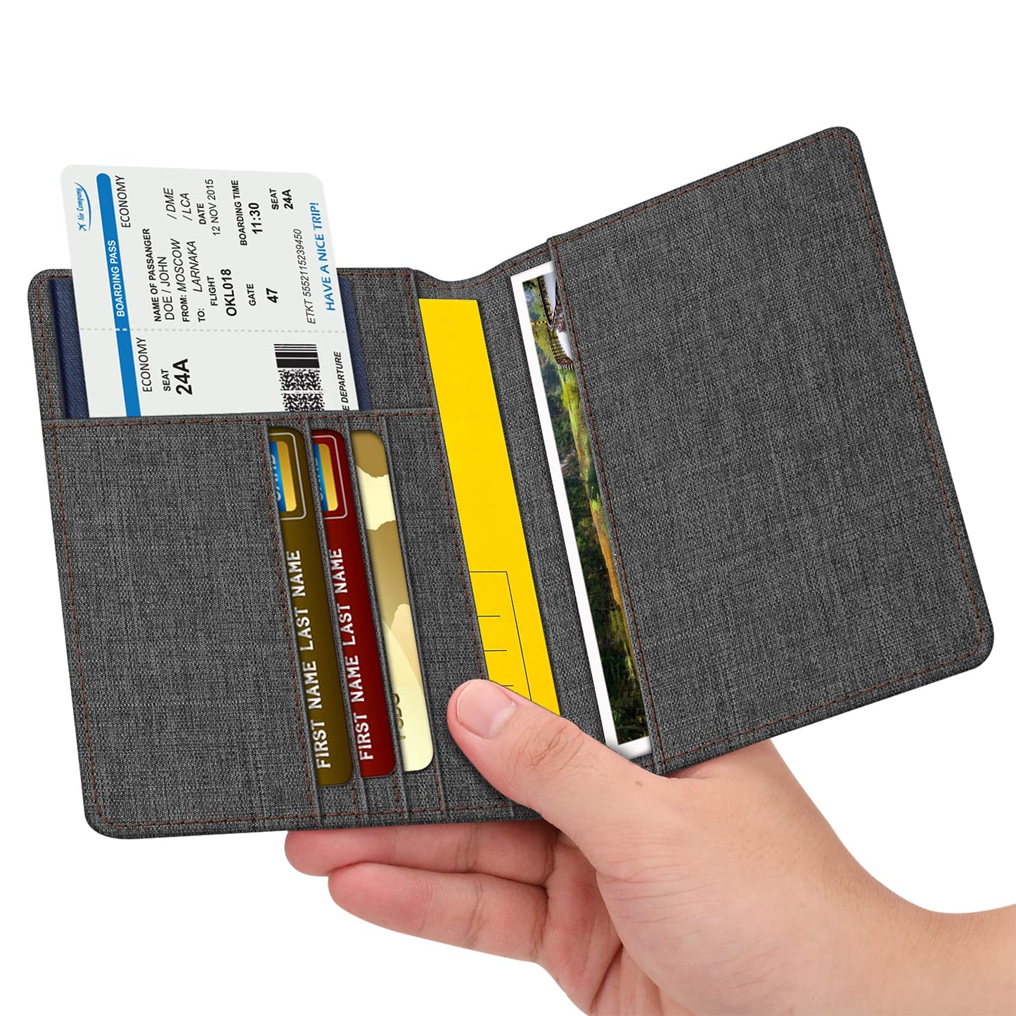 Fintie Passport Holder, Slim Travel Wallet RFID Blocking Card Case Cover Passport Cover Protector Essentials with Credit Card Slots for Women/Men, Denim Charcoal Brown