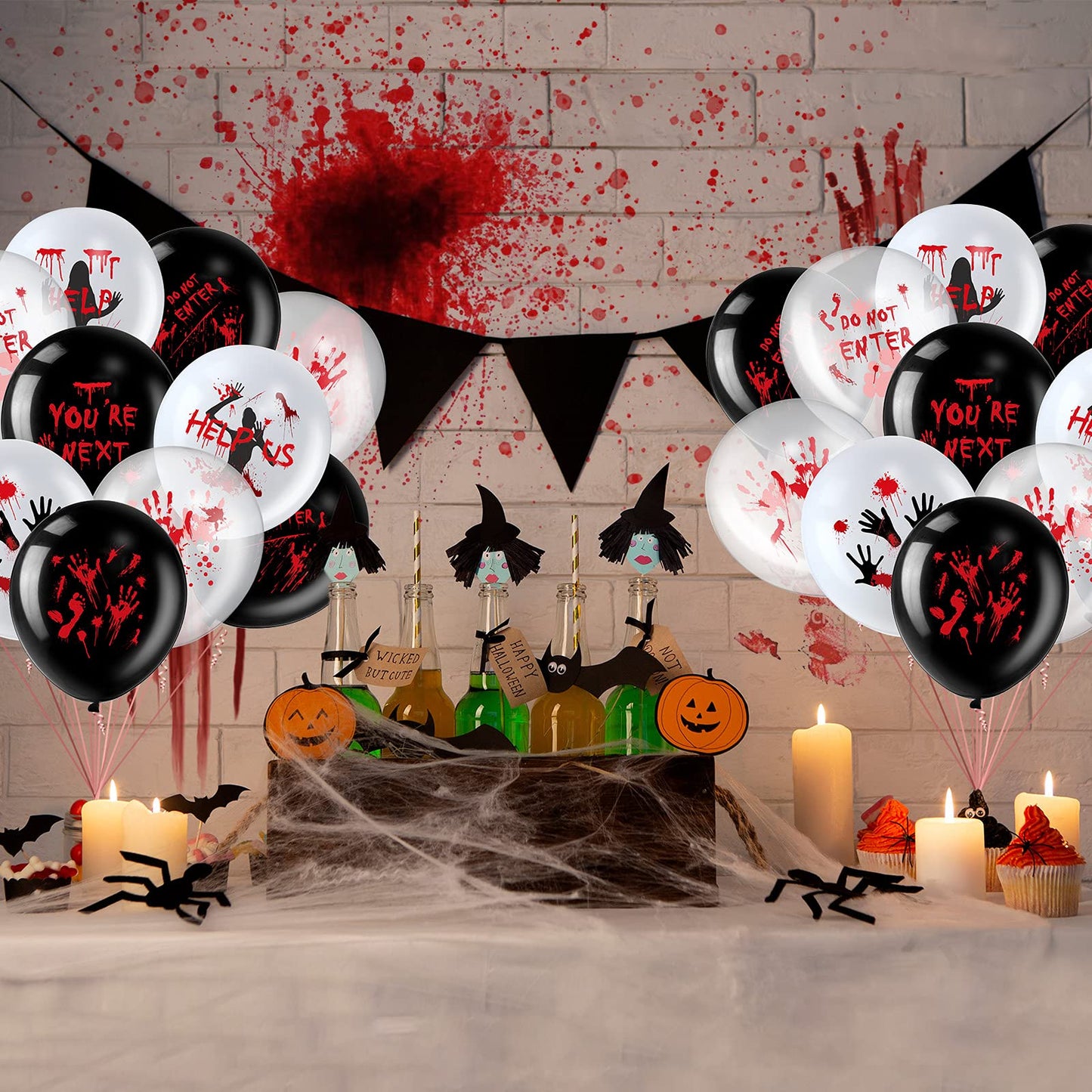 Aoriher 45 Pcs Scary Halloween Balloons 12 Inches Bloody Latex Balloons Eye Blood Splatter Decorations Horror Zombie Decor for Birthday Vampire Haunted House Party Supplies(Scared Style)